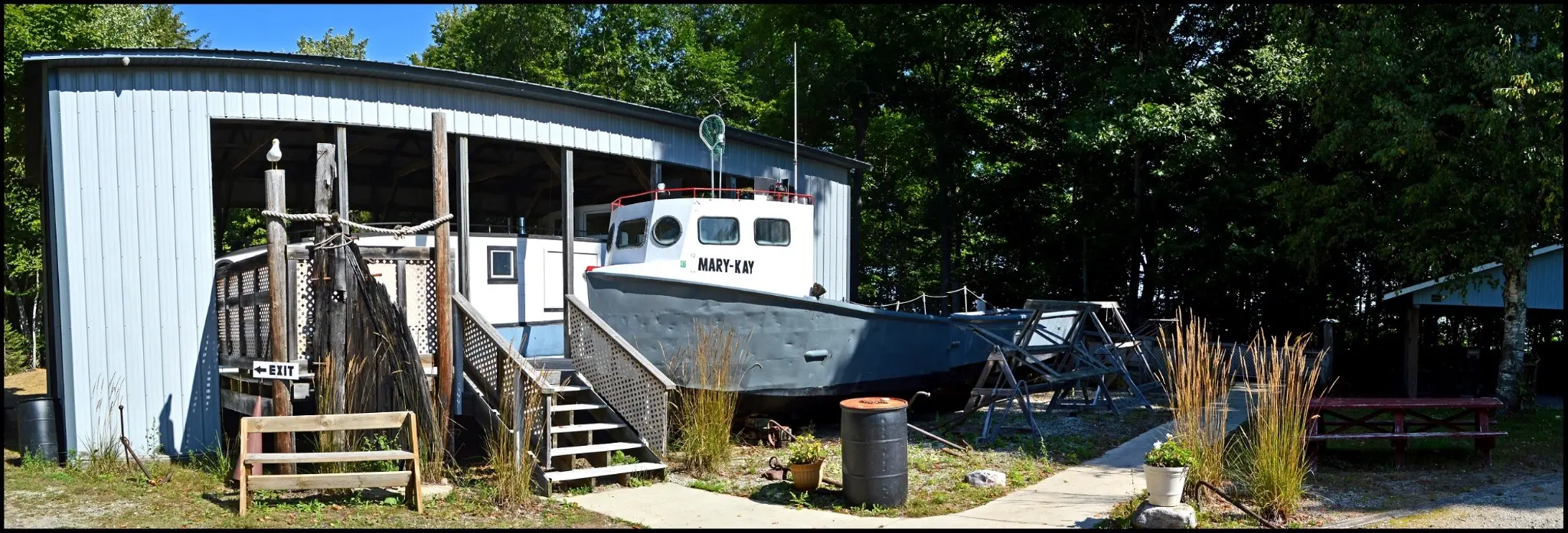 Mary Kay displayed beside the boat shelter